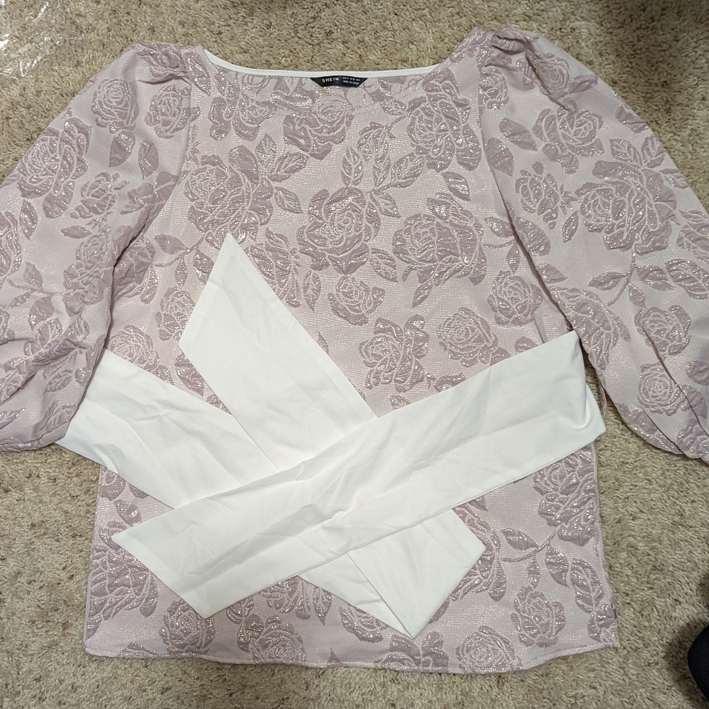 Blush Pink Brocade Blouse